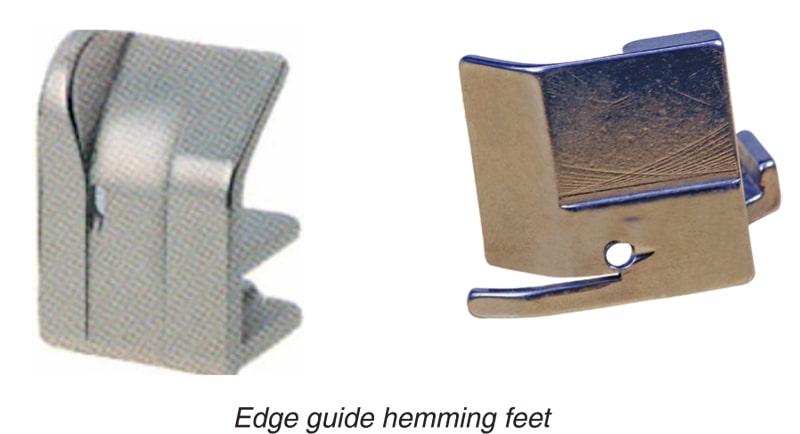 Edge guide hemming feet