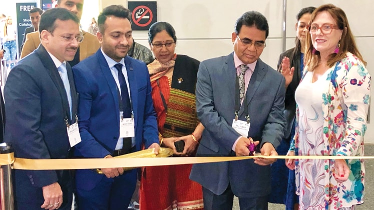 Raj Kumar, Consulate General of India in Melbourne, inaugurating the India Pavilion at International Sourcing Expo. Marie Kinsella, CEO of the International Sourcing Expo is also seen in the image.